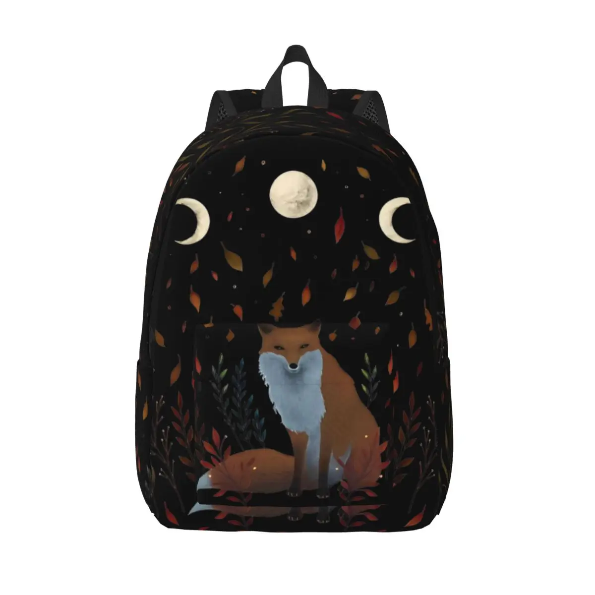 

Moonlit Garden Autumn Fox Backpack Men Women High School Work Daypack Moonlight Boho Floral Laptop Computer Shoulder Bag Gift