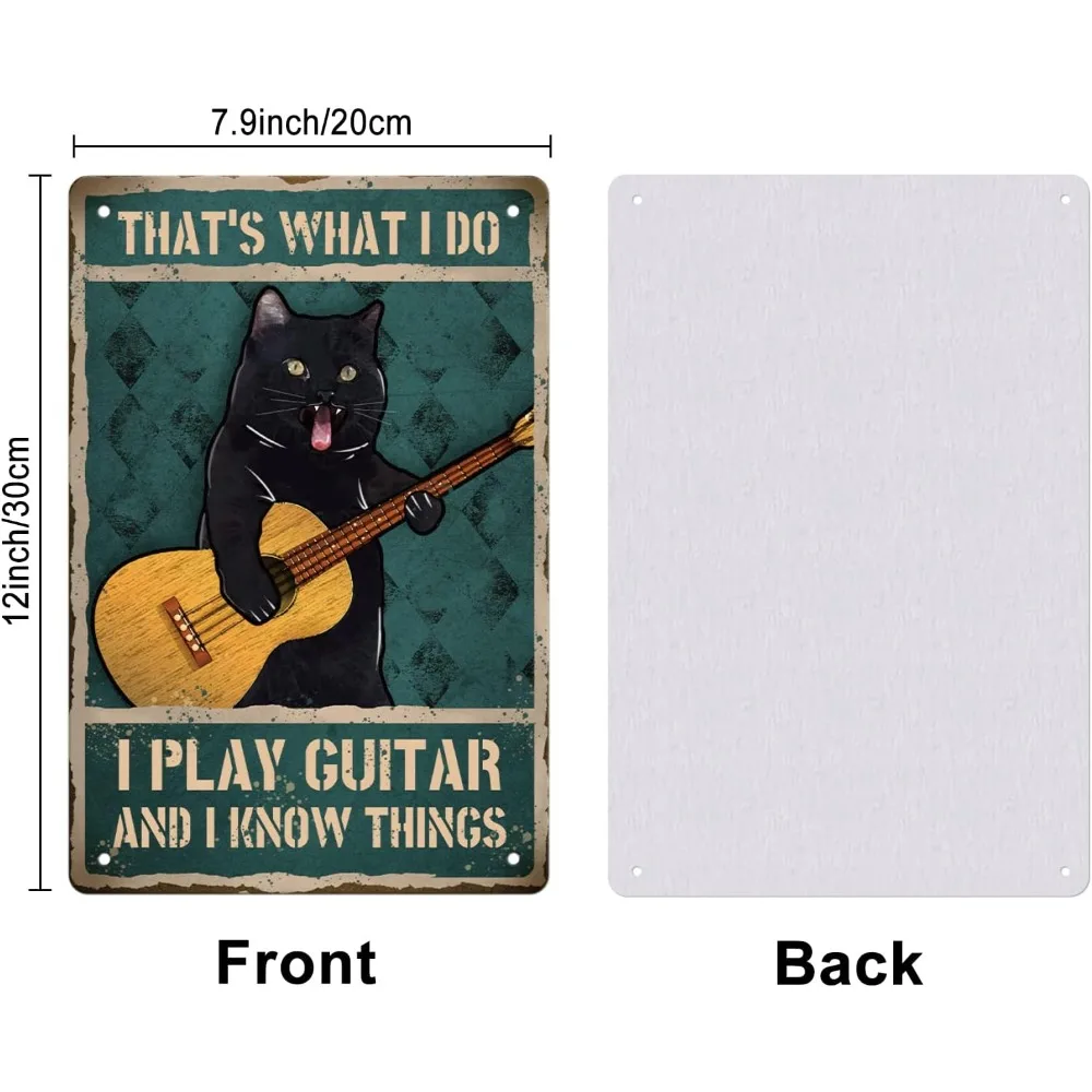 Cat Playing Guitar Vintage Metal Tin Sign Art Plaque Poster Retro Metal Wall Decorative Tin Signs 8ﾗ12inch for Home Kitchen Bar