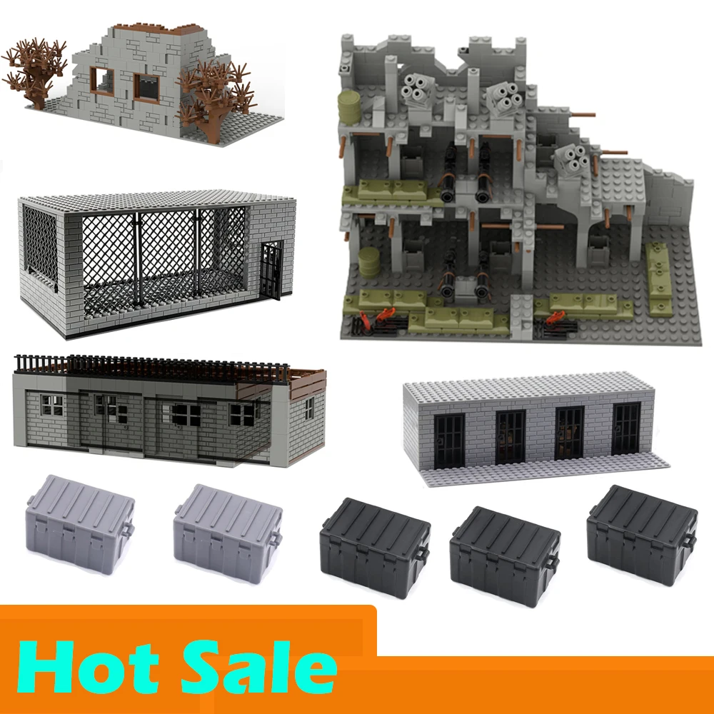 

WW2 Military Army Soldiers World War 2 Abandoned House Building Blocks Prison Cage Model Bricks DIY Kids Toys Christmas Gift