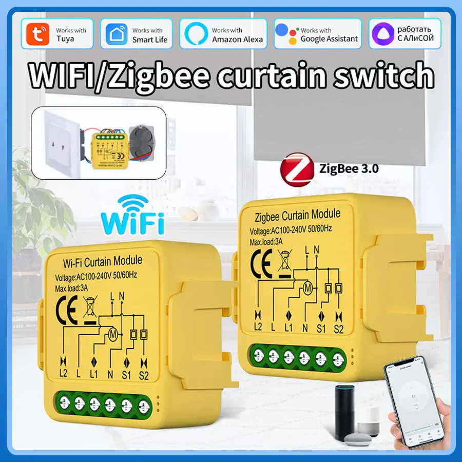 

Tuya Smart ZigBee Wi-Fi модуль переключателя штор для электрических рольставней, слепый двигатель, выключатель, дистанционное управление, Alexa Google Home