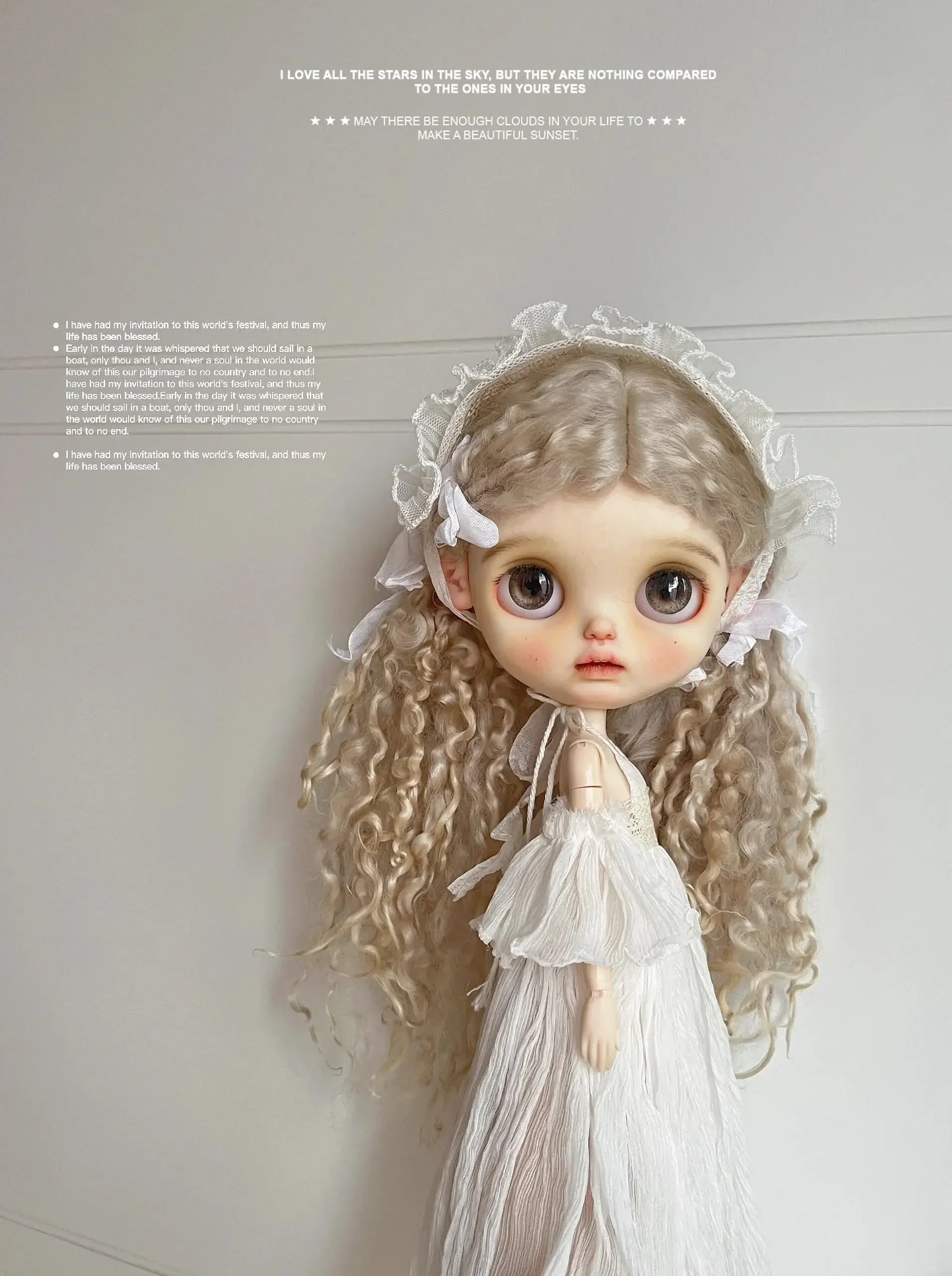 ICY DBS Blyth 30CM 1/6 Doll Clothes OB24 New Azone Gorgeous White Princess Off-the-shoulder Slip Dress Flute Sleeve Doll Clothes