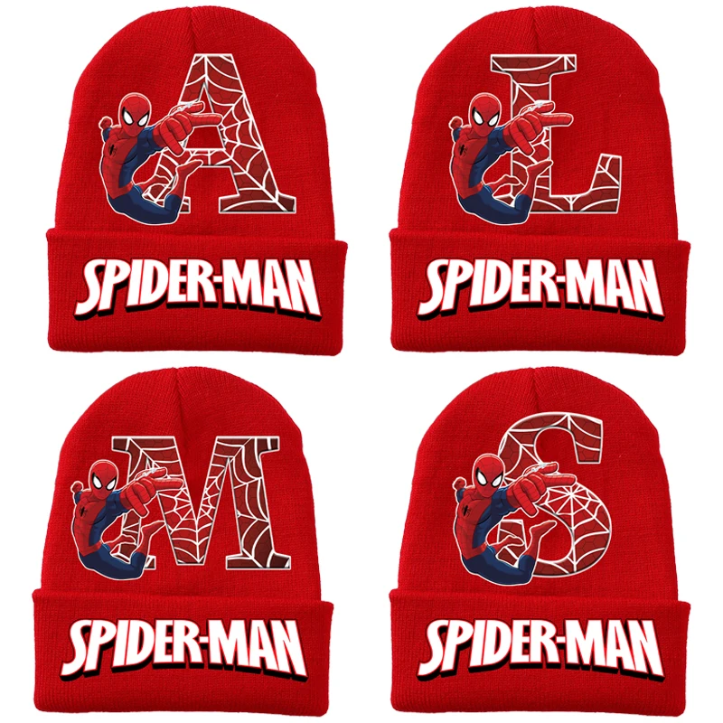 New Spiderman Boys Cartoon Letter Knitted Hats Baby Cap Kids Winter Outdoors Sports Warm Woolen Cap Children Christmas Gifts