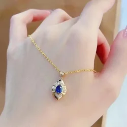 Huitan Dainty Creative Blue CZ Pendant Necklace for Women Noble Gold Color Wedding Engagement Jewelry Trendy Chic Neck Accessory