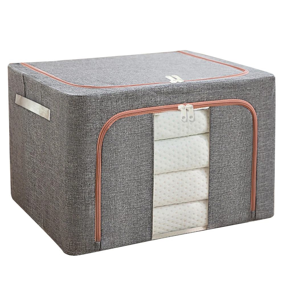 Stackable Storage Bag with Metal Frame Foldable Clothes Storage Box Linen Wardrobe Organizer Dustproof Storage Box for Home Room