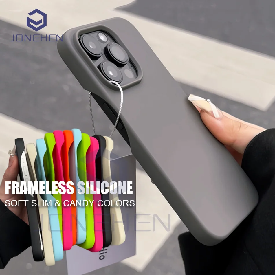 حافظة بوتيون بدون إطار من السيليكون السائل ، غطاء ناعم ، لون حلوى ، فاخر ، آيفون 13 ، 12 ، 11 ، 14 ، 15 برو ماكس ، XR ، XS ، X بلس
