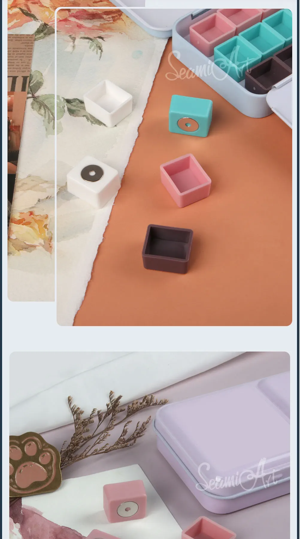 SeamiArt 50 Stück magnetische Halbfläschchen in vier Farben für Aquarellfarben, Unterverpackung in Blechdose, Palette, Malwerkzeuge, Kunstbedarf – Detail 7