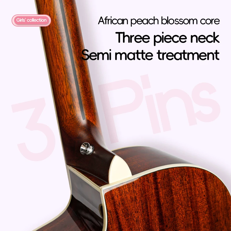 DS-LiMao 39 Inch Top Solid Acoustic Guitar,  Neck & Body, Maple Back/Side, Ebony Fingerboard, Light Yellow Finish