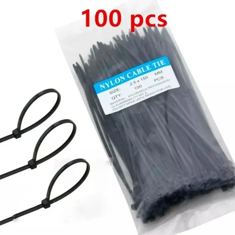 100Pcs 2.5X100mm/150mm Self Locking Cable Tie Line Rope Organiser Holder Straps Zip Fasten Wires