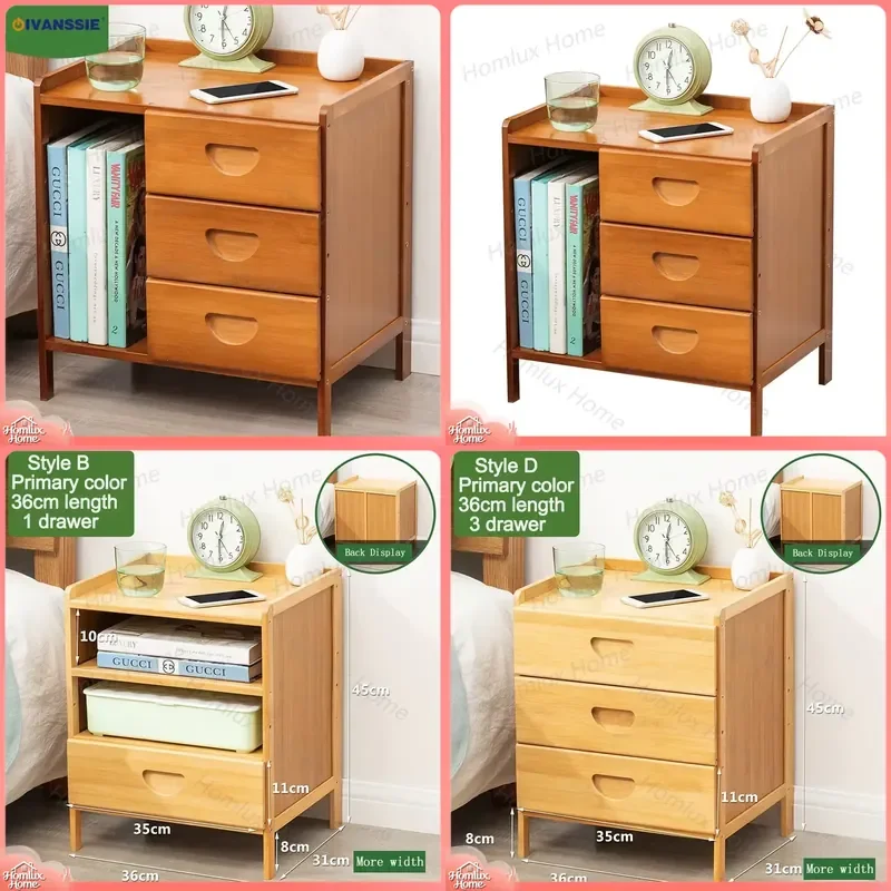 Modern Bamboo Bedside Table Eco Friendly Bedroom Nightstand Apartment Storage Cabinet Customizable Minimalist Furniture