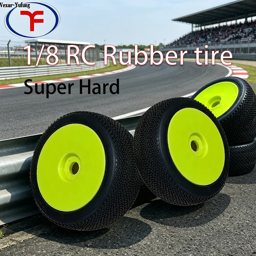 Yufung 4pcs Pre-glued 1/8 RC Tires Super Hard 17mm Hex 1:8 Buggy Off-road Racing Rubber Tires Model F804