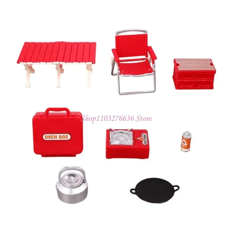 R6FD Realistisch Miniatuur Campingstoel Tafelmodel Beeldje Set Voor Poppenhuis Scène-instelling Eenvoudige Levensecht
