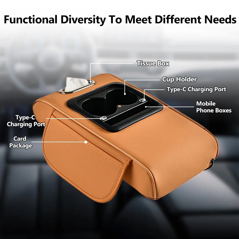 Starry Sky Roof Car Armrest Box Pad Multi Functional Cup Holder Mobile Phone Tissue Storage Memory Foam Height Increasing Pad 5