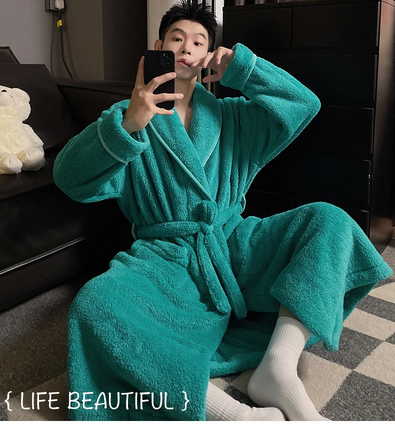 Plush robe men-cyan