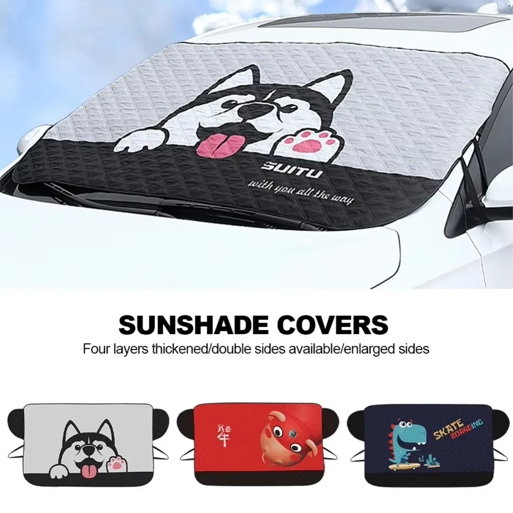 New Cartoon Heat-insulating Cover Anti-frost Thicken Snow Cloth Cover Windshield Snow Prevention Front Window Frost Blanket Auto