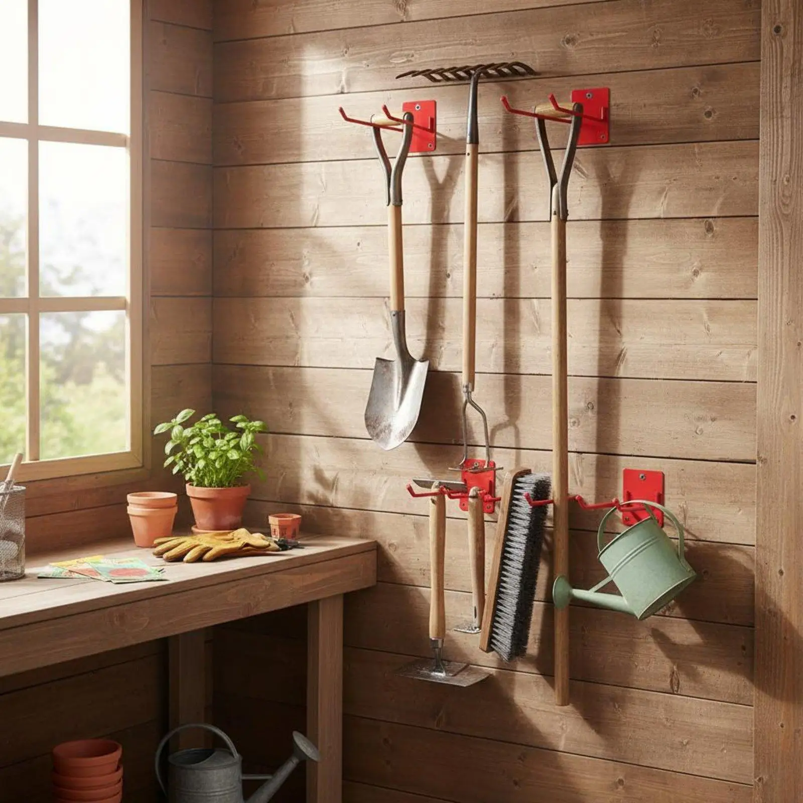 Garden Tool Storage Rack Sturdy Iron Construction Double Prong Utility Hook