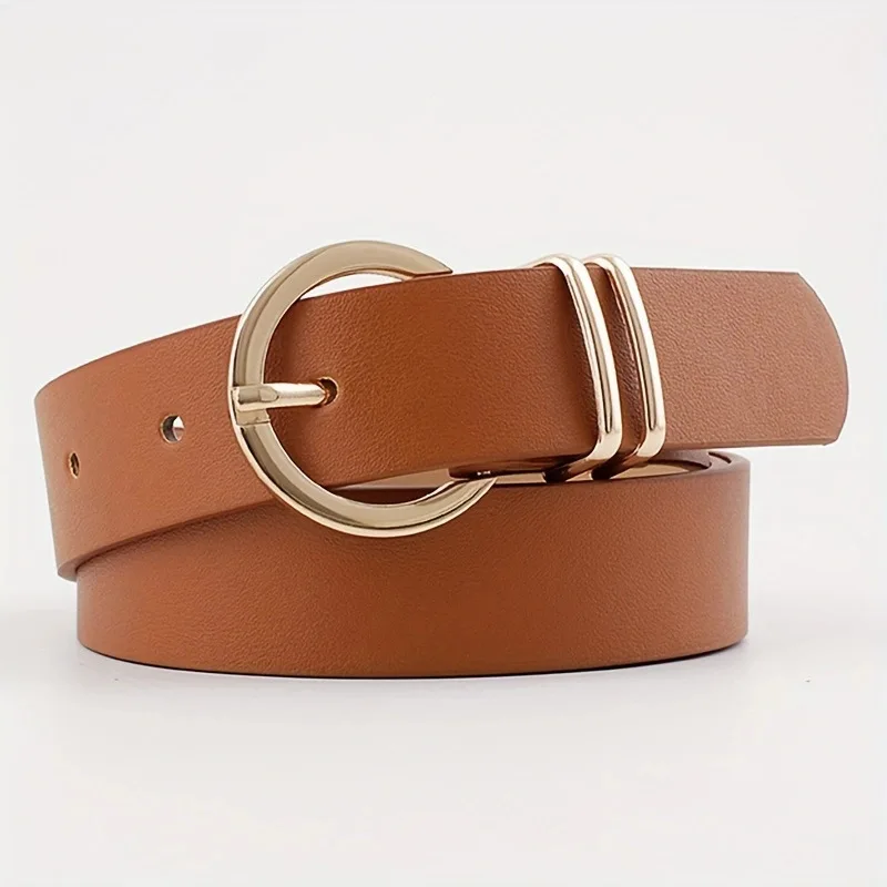 Sabuk Pinggang Wanita Model Gesper Ganda Kasual Eropa Amerika untuk Celana Jeans, Celana Jas, Universal, Gesper Persegi Kasual, Dekorasi Ramping