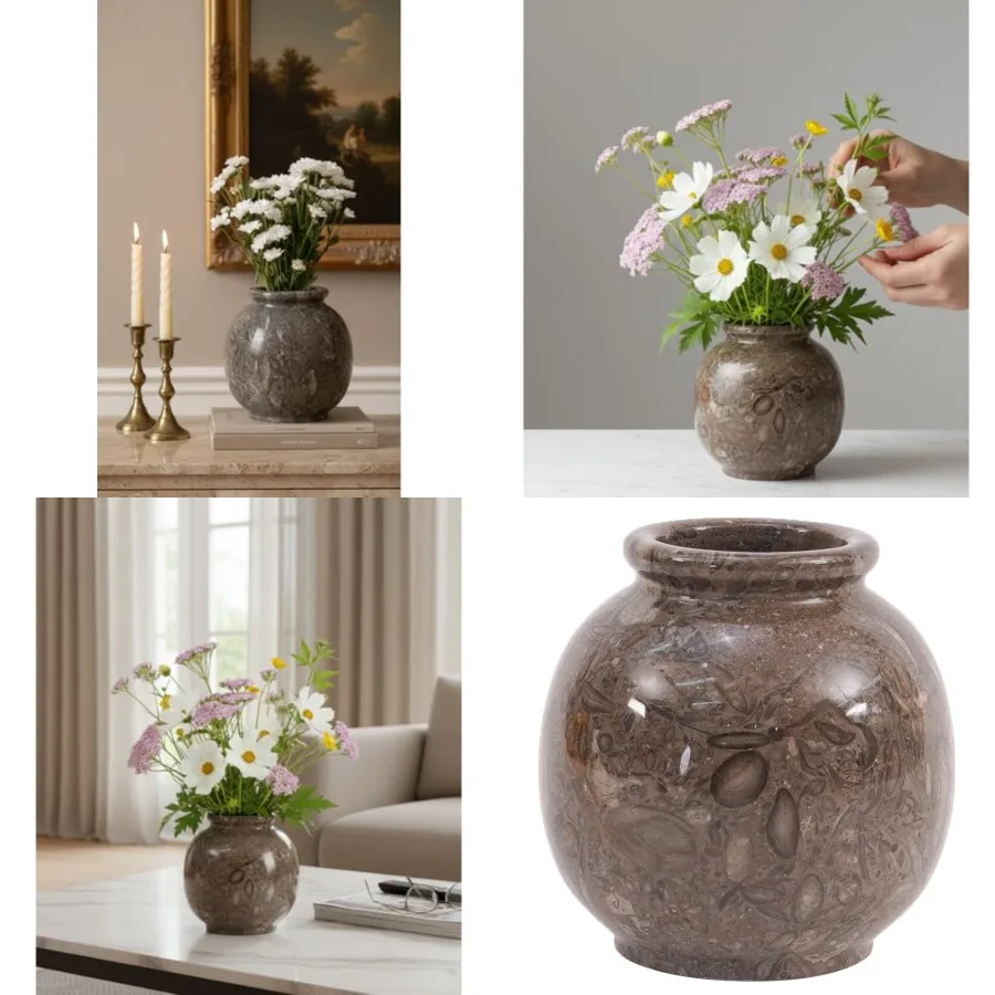 

Marble Flower Vase 5 Inch Handmade Small Decorative Vase for Flowers, Pampas Grass, and Table Centerpieces, Modern Bud Vases fo