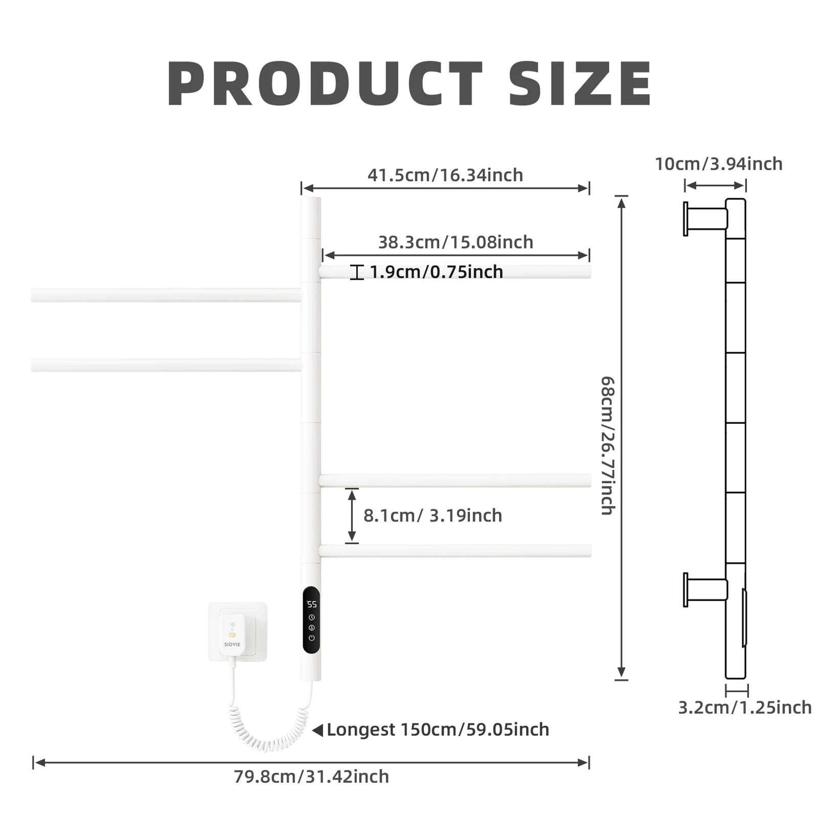 SIOYIE Rel Pemanas Handuk Listrik, Penghangat Handuk Berputar, Radiator Kamar Mandi Pintar, Pemanas Colok/Kabel Tetap, Rak Pengering Handuk