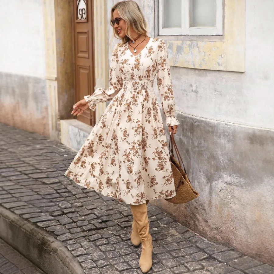 

【Новый стиль】Европейский и американский стиль - новое весеннее женское платье с нежным цветочным принтом, в стиле "маленький свежий цветок"