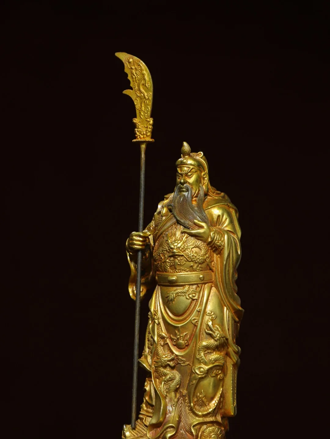 Old Bronze Gilded Dragon texture Lord Guan Guan Yunchang general immortal Amass wealth Ornaments Town house