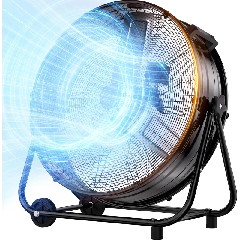 

31-дюймовый высокоскоростной сверхмощный металлический барабанный вентилятор, промышленный напольный вентилятор 14000 куб. футов в минуту с 360 ° Регулируемый наклон, уличный стоячий вентилятор