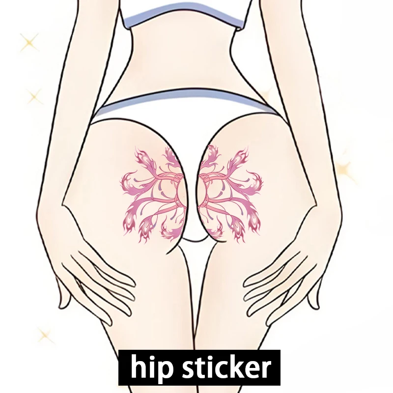 Red Flame Feather Sexy Design Temporary Sticker for Hips and Abdomen, Waterproof and Sweatproof, Realistic Color Tattoo.
