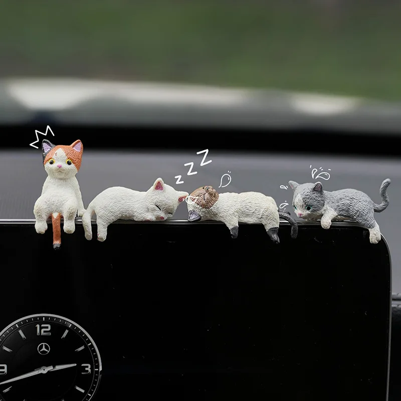 1/4pcs Car Decoration Mini Sleeping Cat Ornament Cars Decoration Toy Cat Miniature Landscape Model Car Decoration Accessories