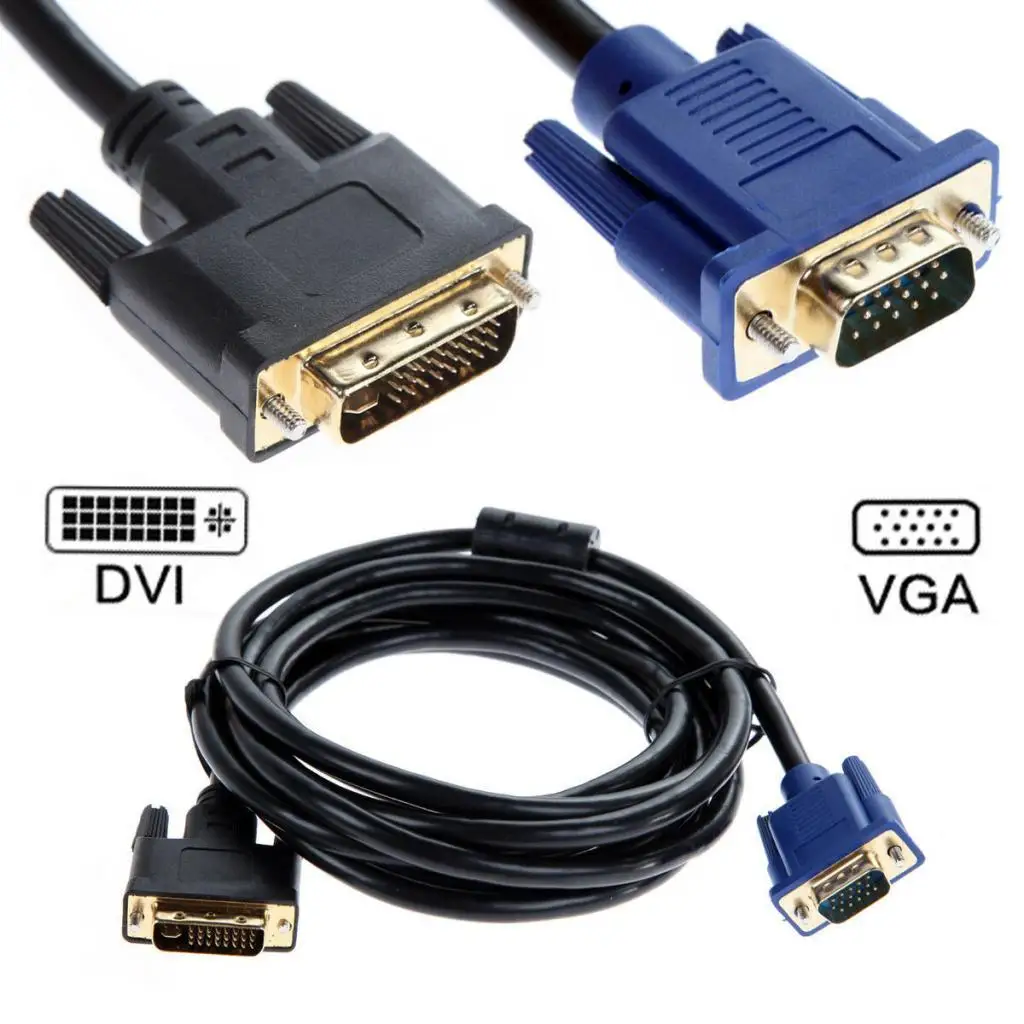 1.5m Black PC Cord Converter DVI to VGA Gold Plated Adapter Cable for Projector Digital TV