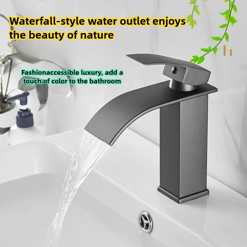 Basin Faucets Gun Ash Baking Paint Hot and Cold Basin Faucet on Stage Basin, Under Stage Basin Waterfall Faucet