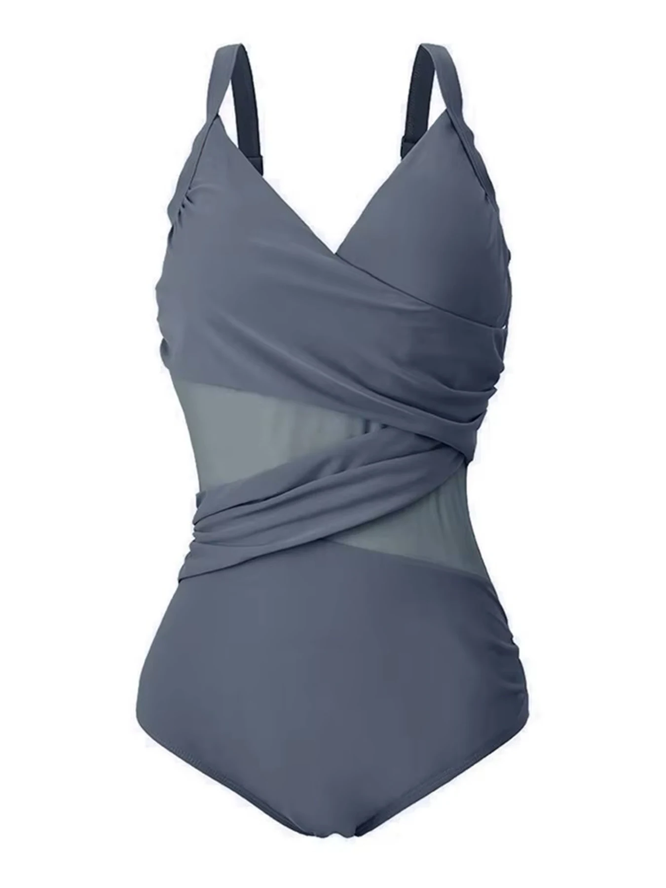 2026 Neuer Sexy Übergröße Einteiliger Badeanzug Damen Mesh-Patchwork Bademode Vintage Schwimmanzug Sommer Strandkleidung M-4XL