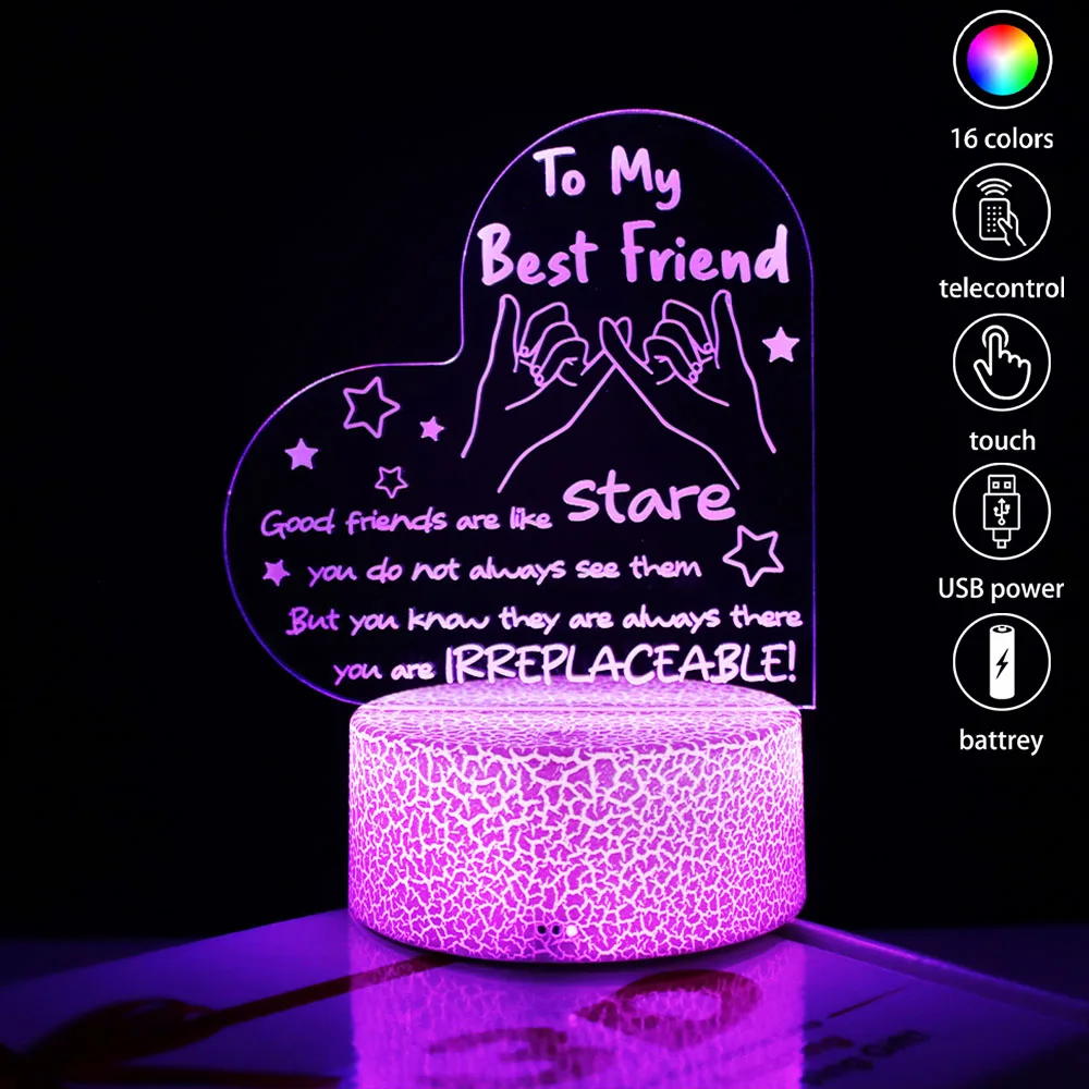 Il mio migliore amico cuore luce notturna lampada a LED touch remoto arredamento della stanza con citazione ispiratrice USB/alimentato a batteria amicizia regali MOM