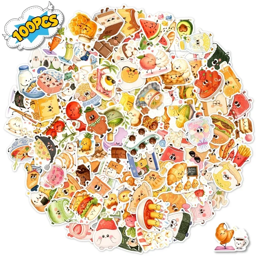 Cartoon Humanized Veggie & Food Themed Waterproof Sticker Pack 100/200 Sheets For Diary Cup Notebook Craft Giajar Sticker Store