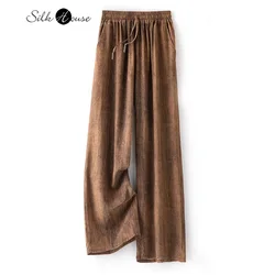 100% seta di gelso naturale Crepe De Chine elastico in vita sciolto a vita alta da donna Versatile estate Casual pantaloni a gamba larga