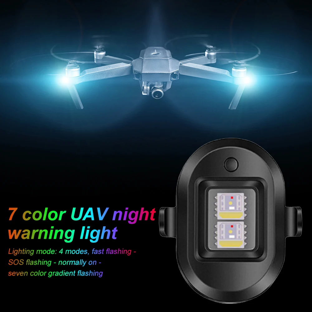 LED Drone Strobe Light 7 Colors Drone Night Navigation Light Rechargeable Anti-Collision Warning Lights for Motorcycle/Car/Drone