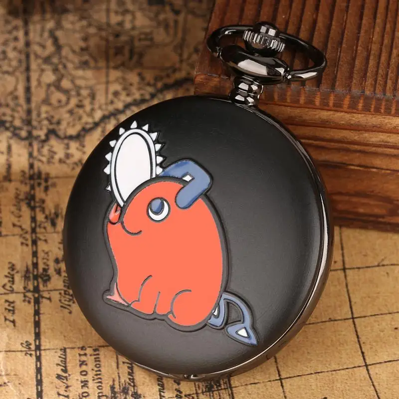 Chainsaw Man Pochita Cosplay Quartz Pocket Watch Chain Pendant Black Cute Animal Cartoon Necklace Jewelry Gifts for Men Women