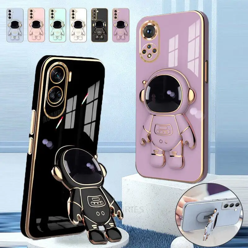 Honor90lite Astronaut Holder Luxury Plating Case For Huawei Honor 90 Lite 50 70 Pro 50pro Silicone Stand Cover Honor50 Nova 9 Se