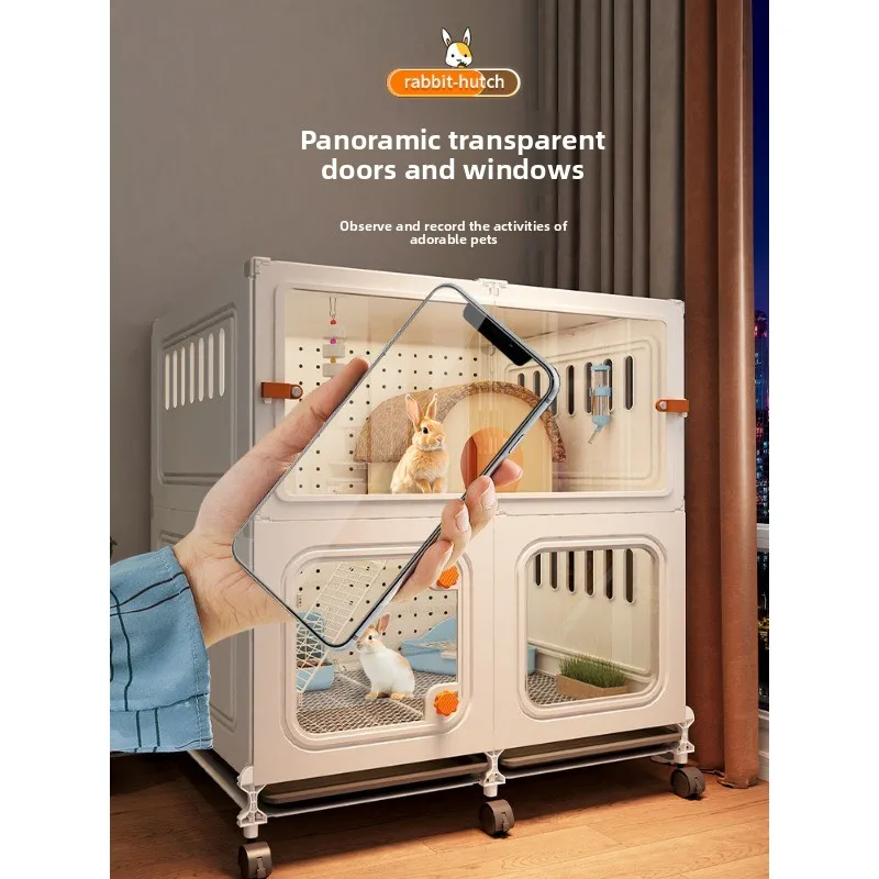 

Двухслойная клетка для кроликов, большая роскошная вилла кролика для домашних животных с туалетом, домашний кроличий домик