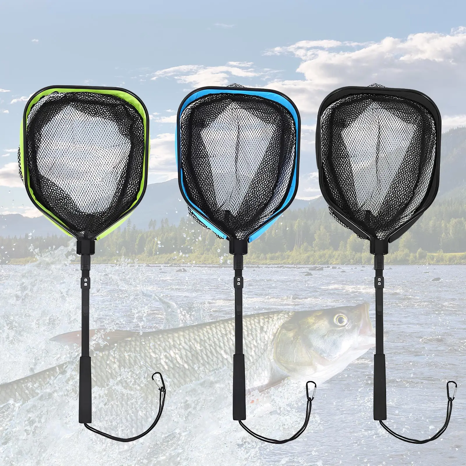 

Foldable Landing Net Catch Release With Telescopic Pole Rubber Coated Fish Net For Saltwater Freshwater Floating Fishing Nets