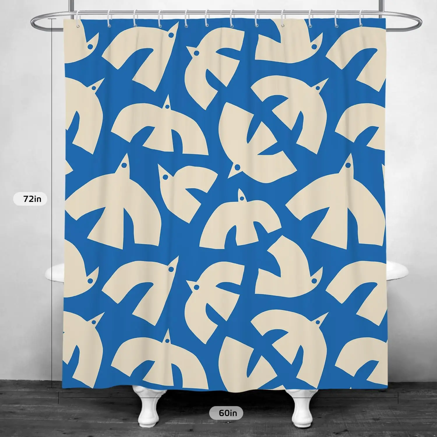 Modern Blue Bird Pattern Shower Curtain Waterproof Bathroom Shower Curtain Liner for Home Decor