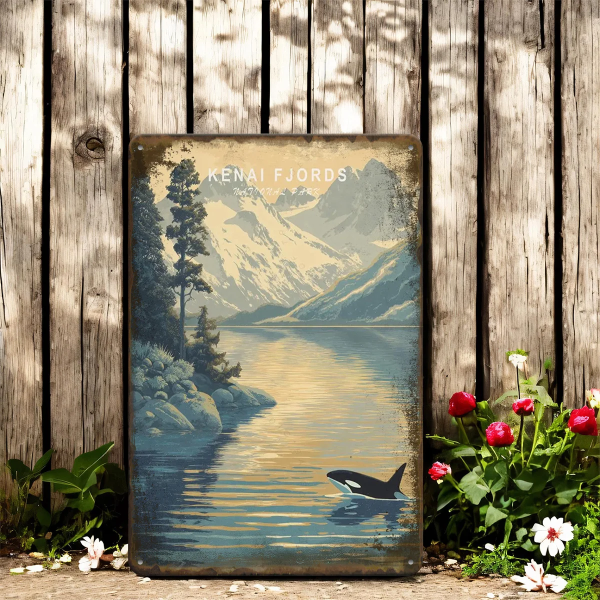 1pc Alaska Kenai Fjords National Park Vintage Metal Tin Sign - 8x12 Inch Rustic Iron Wall Art with Serene Lake & Mountain Landsc