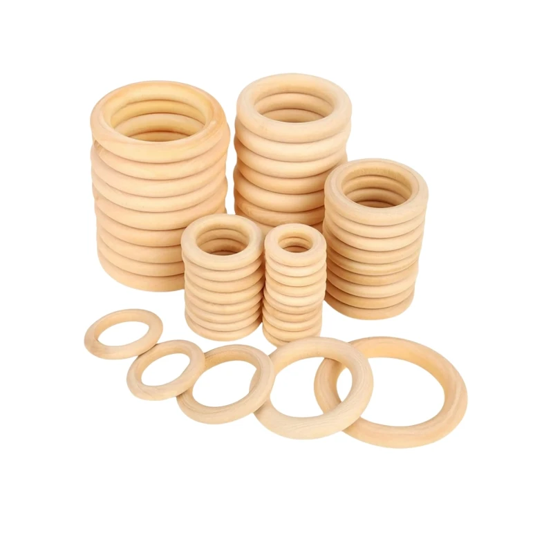 Unfinished Solid Wooden Rings 15-100MM Natural Wood Rings for Macrame DIY Crafts Wood Hoops Ornaments Connectors Jewelry Making