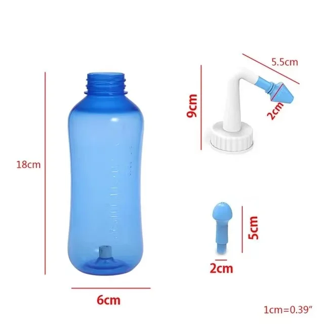 Nose Nasal Wash System Pot Sinus Allergies Relief Rinse Children Adults 500mL Plastic Blue Bottle
