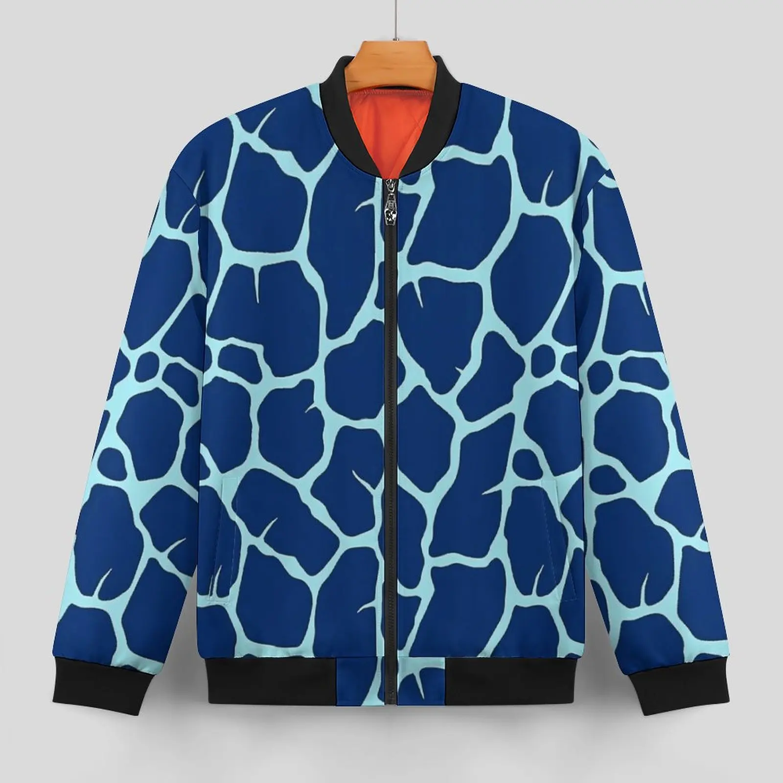 Giraffe Print Jackets Blue Animal Skin Hooded Winter Coats Men Street Style Casual Jacket Custom Outerwear Big Size Windbreakers