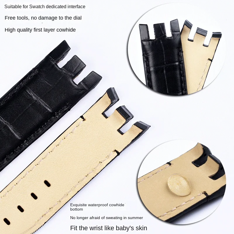 For Swatch Watchband Yrs403 412 402G Curved Concave-Convex Mouth Cowhide 21mm Men\'s Watch Band Genuine Leather Strap free tool