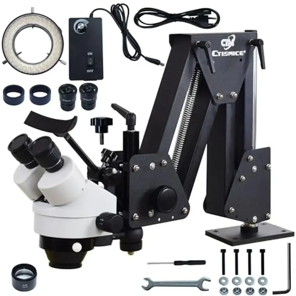 7X-45X Jewelry Microscope with Multi-Directional Spring Stand 60 Ring Light Illuminator and Dimmer Switch Ideal Jewelry Making