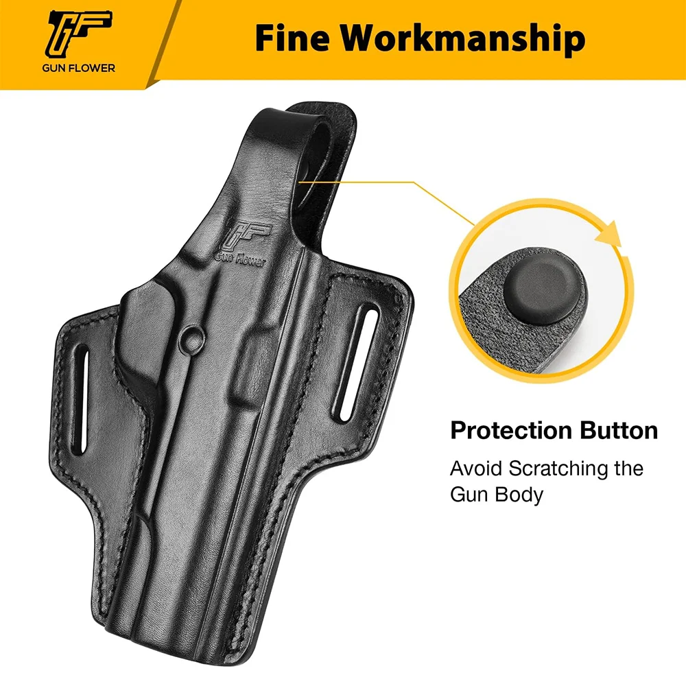 For Colt 1911,Gun&Flower Tactical OWB Appendix Ambidextrous Holster 2 Slot Pancake Leather Gun Holder Pouches