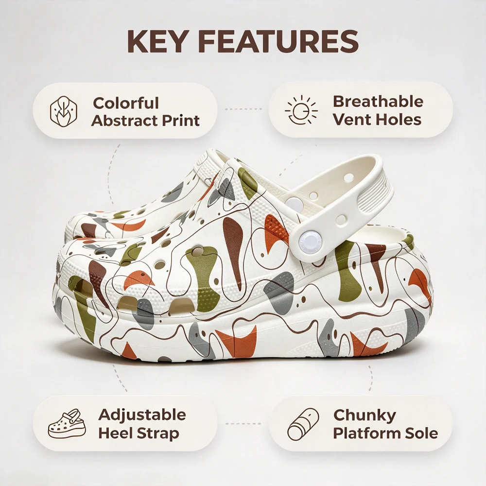 Crocs Puff Transfer Hole Shoes Women's Thick-soled Heightening Beach Shoes Non-slip Soft-soled Stepping on Shit Slippers