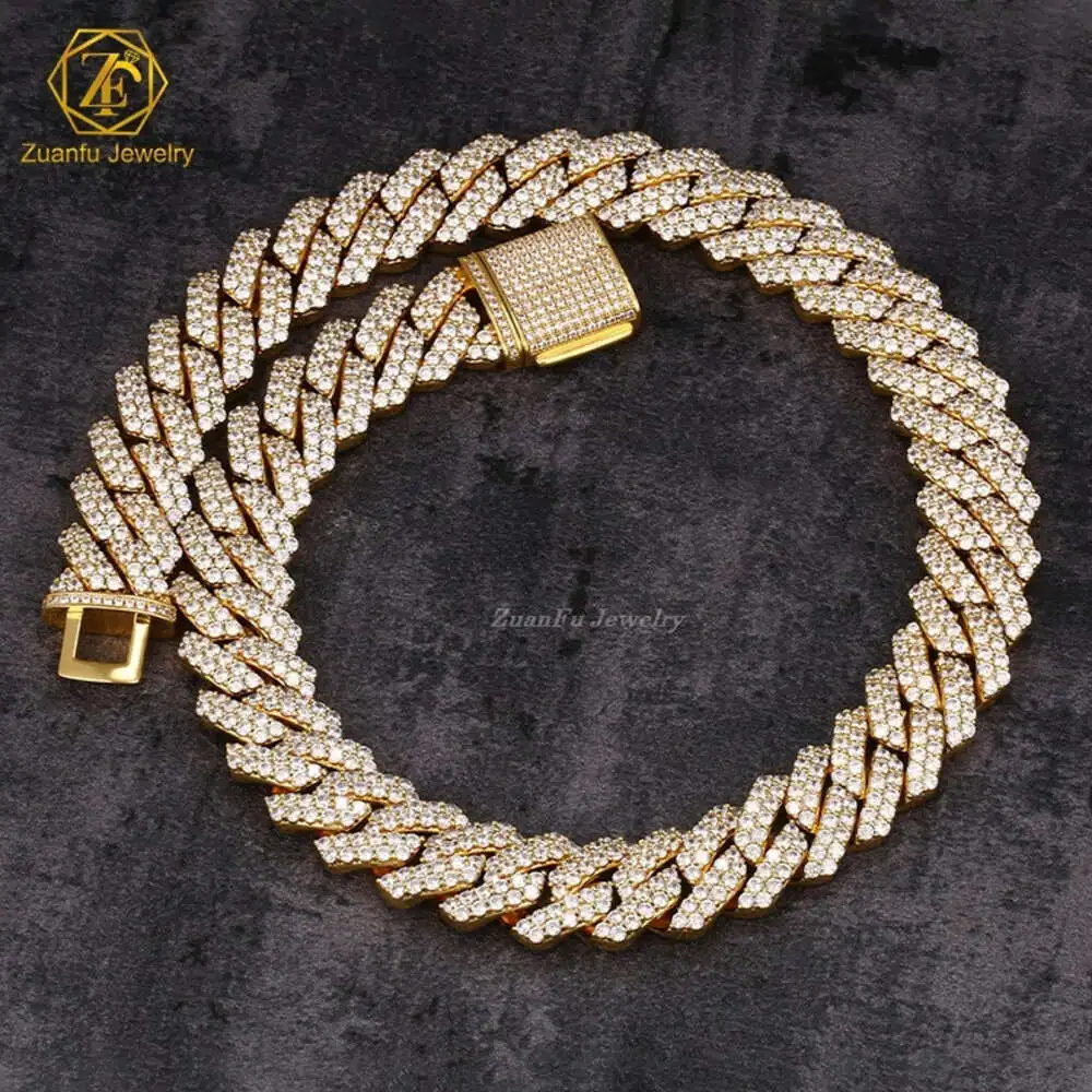 

Factory Custom Heavy Big Hip Hop Rapper 14mm Vvs Moissanite Baguette Diamond 925 Silver Cuban Link Chain Bracelet