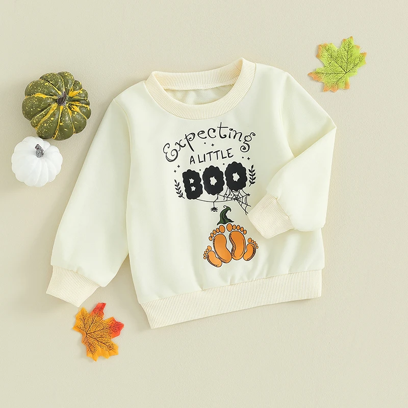 Autumn Sweatshirts for Girls Halloween Long Sleeve Letter Footprint Print Loose Fit Pullover Tops