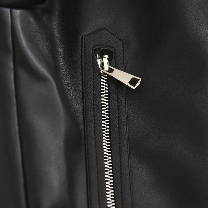 Ele Bla PU Leather Jaet ort Outerwear 2025 Autumn Winter Sle Turn-down Collar Slimming Versatile Sweet Cool Trend